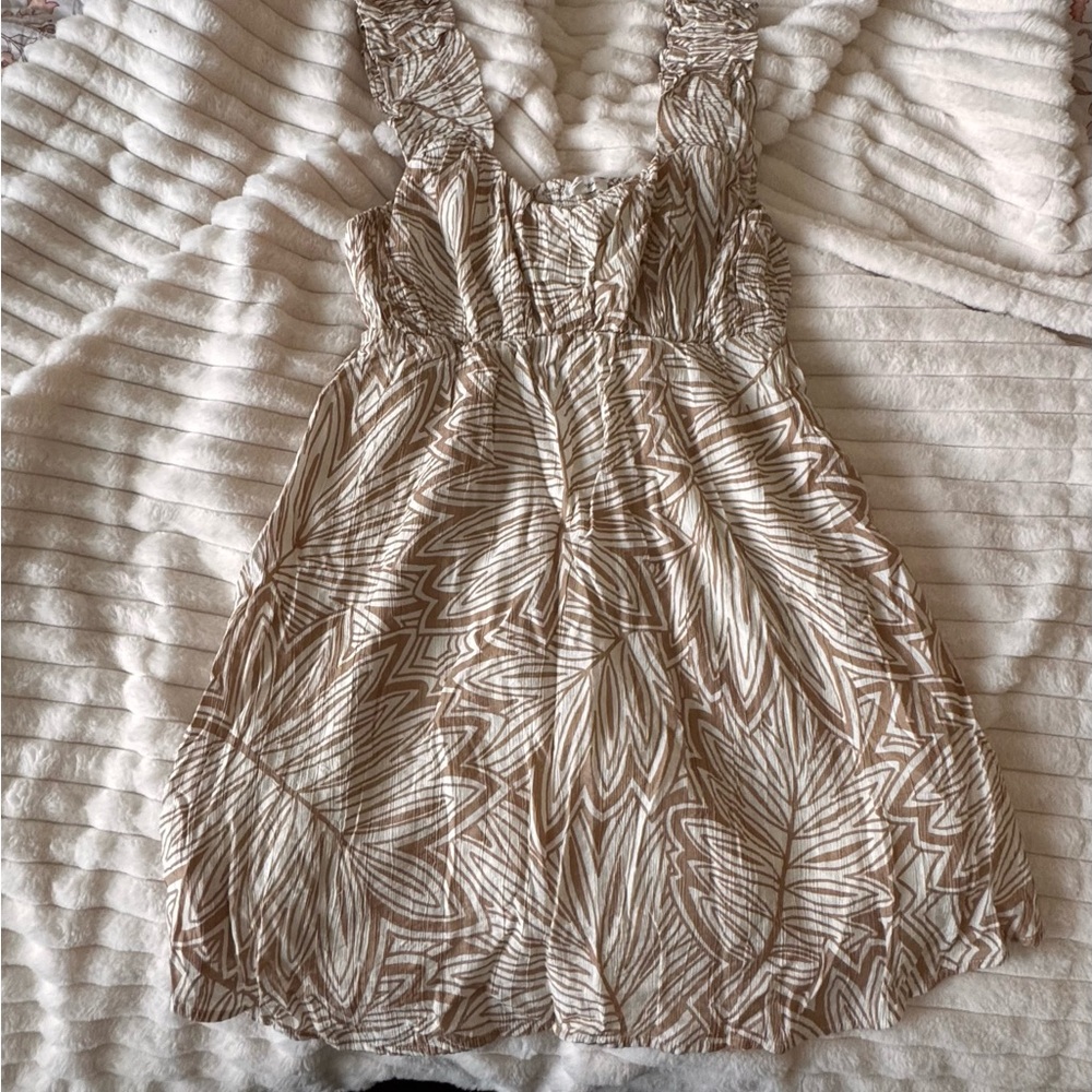 Blu Pepper Brown and White Leaf Print Mini Dress